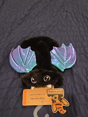 Pup Crew Black Plush Bat Dog Costume with Iridescent Wings Size XS!